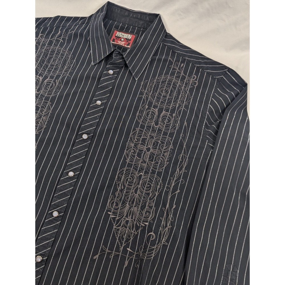 Panhandle Slim Shirt Mens Size XXL Black Rock & Roll Cowboy‎ Western Pearl Snap